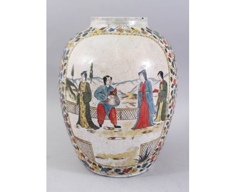 A GOOD JAPANESE MEIJI PERIOD CERAMIC / EARTHENWARE VASE POSSIBLY ARITA / KO IMARI?,  decorated with panels depicting birds am