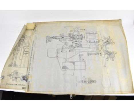 Three early 20th century rolled car engineering drawings for Aston Martin, dated 1922 and 1924,  'Aston Martin 1 1/2 Litre, r