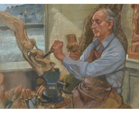 KEN SYMONDS 
A portrait of the St.Ives sculptor, Wharton Lang
Pastel
Signed
49 x 64cm