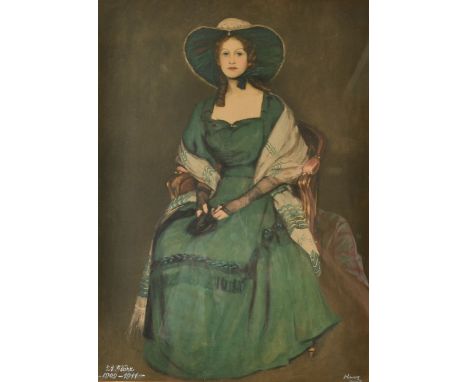 SIR JOHN LAVERY
Portrait of Mary in Green
Chromolithograph
Together with a watercolour of a Schooner spuriously signed 'Walte