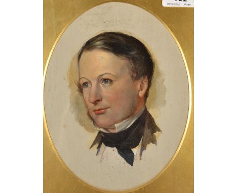 Portrait of Richard Hickman
Oil on board
Labels to back
21.5 x 16.5cm, oval.