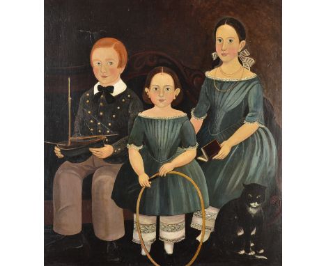 Primitive Portrait
Three Children
Oil on panel
52 x 47cm
Note: Resembles the work of Sturtevant J. Hamblen and William Matthe