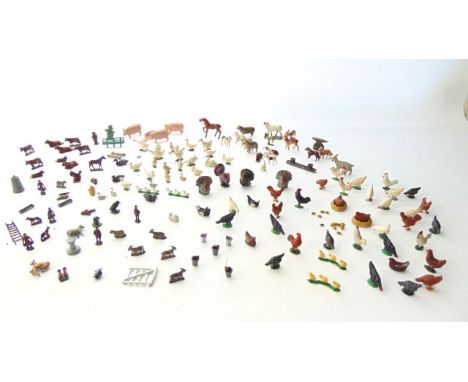 A large collection (100 approx) of vintage painted lead farmyard effects to include livestock, turkeys, geese, chickens, lamb
