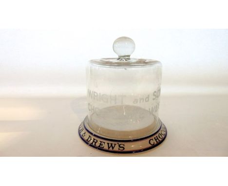 An early 20th century clear glass advertising dome with knopped handle bearing text Wright & Son's Chocolate Wafers, 17 cm ta