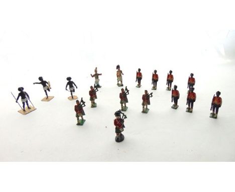 Vintage painted lead model soldiers to include seven standing eastern soldiers, three standing Aboriginal figures bearing arm