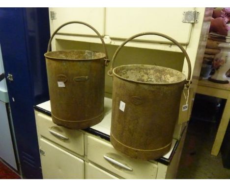 A vintage Lister Dursley bucket/measure of cylindrical form with iron loop handle (3 gallon capacity) together with one other
