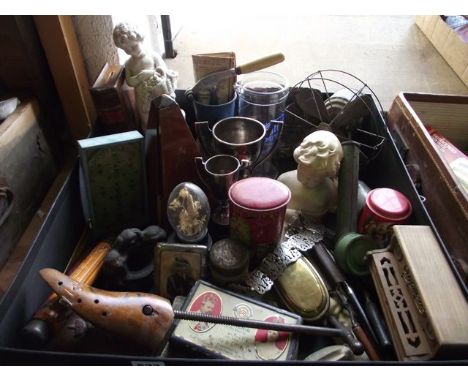A mixed miscellaneous collection to include a timber donation box in the form of a bible with sticker marked British & Foreig
