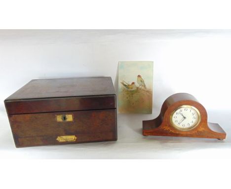 A good quality 19th century jewellery chest, principally in rosewood veneer with banded brass inlay, lock escutcheon and vaca