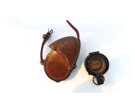 A WW1 Officer's compass - Barkers Patent, dated 1918 number 10103, the leather case by Pulley & Powell 1916 (belonged to Capt