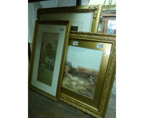 An early 20th century watercolour of figures in a country landscape, signed bottom right F Walters, with label verso - Ogwell