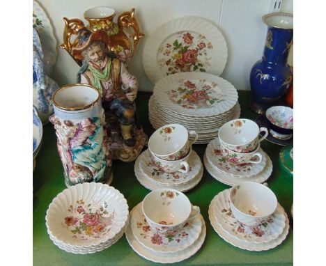 A collection of Clarice Cliff Chelsea Rose pattern dinner and tea wares comprising fourteen dessert or side plates (2 sizes),