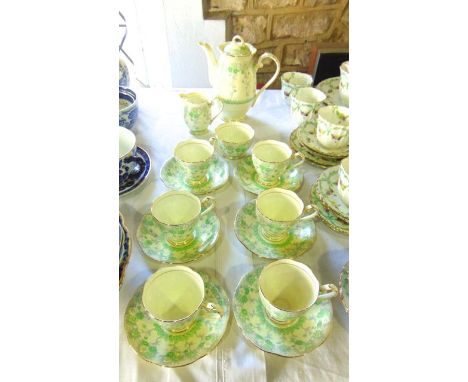 A six place Grafton China Winona pattern coffee service in the Art Deco manner with printed and infilled green and grey styli