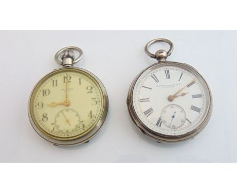 A silver open-faced pocket watch, the white enamelled dial with black Roman numerals, subsidiary dial for seconds, dial signe