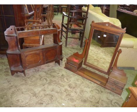 A late Victorian walnut dressing table back with rectangular swing mirror flanked by trinket drawers (now adapted as a toilet