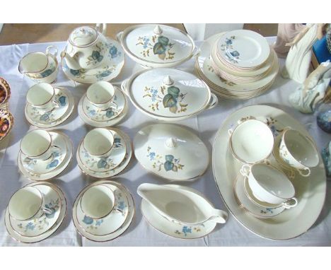 A quantity of Argyle dinner and tea wares with blue and green leaf detail including a pair of oval covered tureens, further t