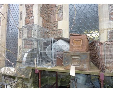 One lot of miscellaneous items to include oval galvanised two handled baths of varying size, further galvanised wirework bask