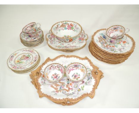 A British Staffordshire 19th Century part service in the 'China Tea' pattern,  with a Chinoiserie transfer printed design of 