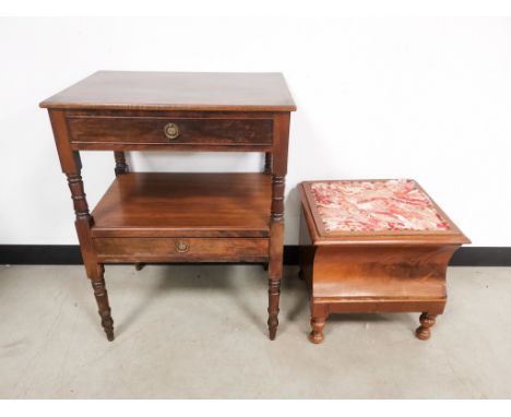 Mahogany two tier wash stand,  with dummy drawer and single drawer to lower shelf, 39cm W x 42cm D x 78cm H. Together with a 