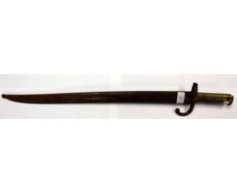 French 1866 Chassepot Bayonet and scabbard. Blade dated 1875. Matching serial numbers.