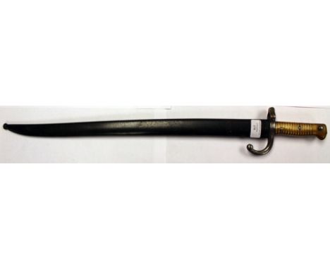 French Model 1866 "Chassepot" bayonet complete with blued scabbard. Matching serial numbers on bayonet and scabbard. Blade da