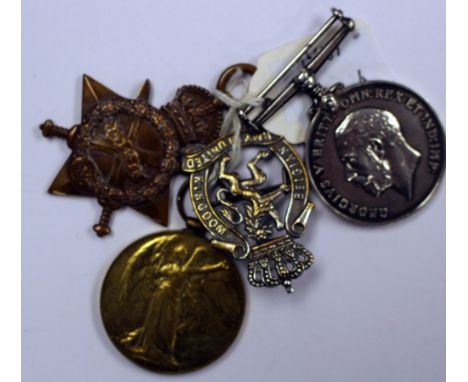 World War One trio 1914-15 Star, B.W.M and Victory to 10671 PTE.M.TATE.WELSH.REGT with Belgium Army in United Kingdom badge K