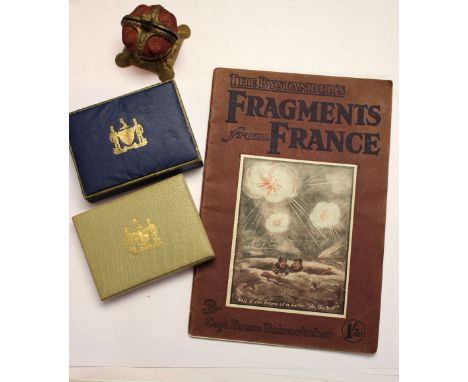 WW1 British The Bystanders Fragments from France by Capt. Bruce Bairnsfather, with two packs of commemorative playing cards a