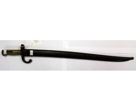 French Chassepot M1866 Bayonet and scabbard. None matching serial numbers. Dated 1874 to spine of blade.