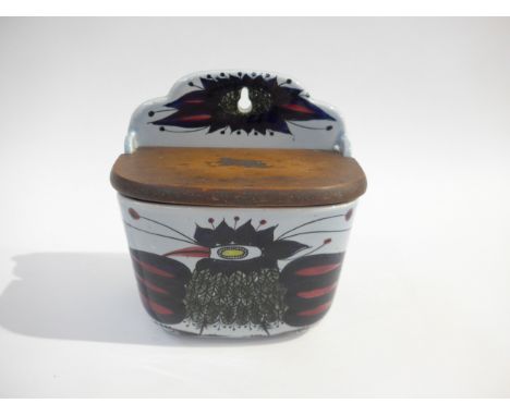 A Royal Copenhagen lidded salt box with Bird design. Painted marks to base. 16cm high x 15cm wide x 10cm deep.Looks to have r