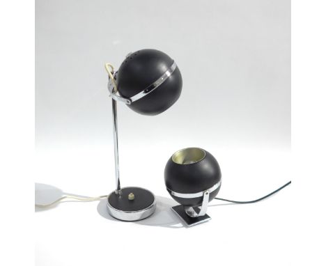 A late 20th century 'Ball' desk light in black and chrome together with a matching small wall light. Tallest 35cm
