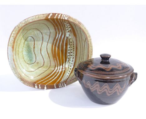 A John Solly Pottery, Rye, deep oven dish, stamped mark to base, 35cm x 31cm x 7cm high, together with a David Melville lidde