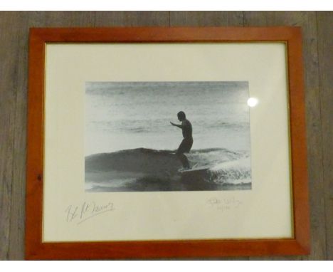 A John Witzig framed limited edition photographic art print of “Bob McTavish at Main Beach, Noosa in 1966”, signed to front b