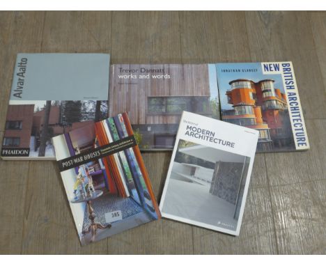 Architectural books including "Alvar Aalto" by Richard Weston published by Phaidon Press, "Trevor Dannett Works and Words by 
