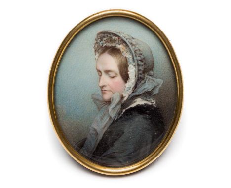 *English School. Portrait of Julia Richmond (1811-1881),  oval watercolour and gouache miniature on ivory, painted from a pho