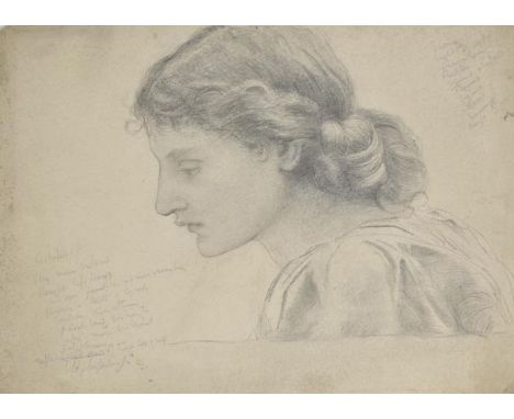 *De Morgan (Evelyn, 1855-1919). Study of a female head, pencil on card, profile head and shoulders portrait of a young girl t