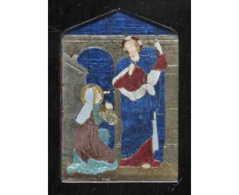 *Arts & Crafts. Noli Me Tangere, circa 1880-1900,  glazed enamel mosaic plaque, depicting Mary Magdalene kneeling before Chri