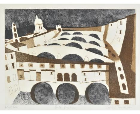 *Trevelyan (Julian, 1910-1988). Ponte Vecchio,  etching with aquatint in colours, an artist's proof, signed in pencil lower r