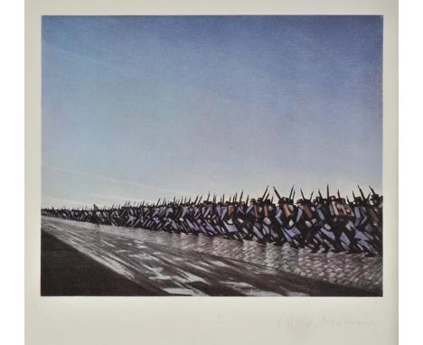 Nevinson (Christopher Richard Wynne, 1889-1946). Column on the March, 1917,  offset colour lithograph on thin wove, signed in