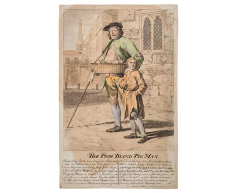 *Broadside. Jarvis J. (publisher), The Poor Blind Pig Man, circa 1760, hand coloured etching with sixteen lines of verse belo