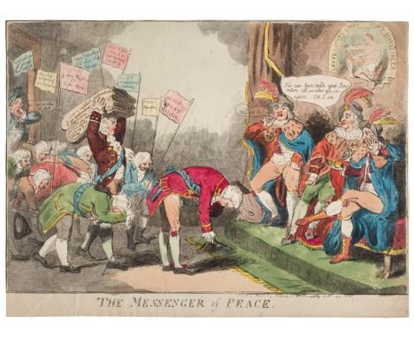 *Cruikshank (Isaac Robert, 1764-1811). The Messanger of Peace, published S. W. Fores, 1796, etching with contemporary hand co