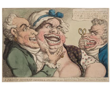 *Rowlandson (Thomas, 1756-1827). A French dentist shewing a specimen of his artificial teeth and false palates, published Tho