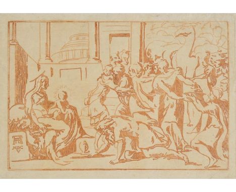 *Rossigliani (Giuseppe Nicola, circa 1510-). The Adoration of the Shepherds, after Parmigianino, 1605,  chiaroscuro woodcut o
