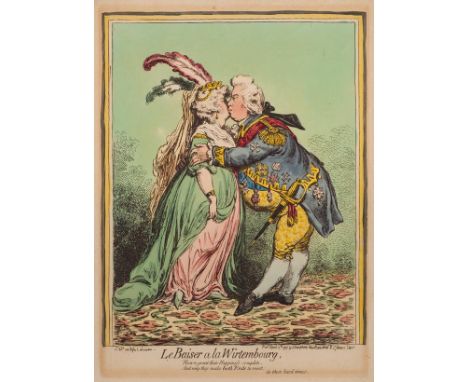 *Gillray (James, 1757-1815). Le Baiser a la Wirtembourg, published H. Humphrey, 1797, etching with contemporary hand colourin