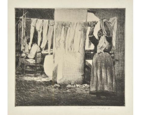 *Menpes (Mortimer, 1855-1938). The Washing Line,  etching with drypoint, signed in pencil, plate sizse 13.3 x 15 cm (5.25 x 5
