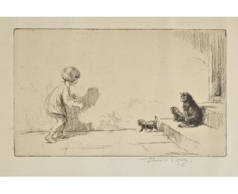 *Soper (Eileen Alice, 1905-1990). Girl with Cats on a Step,  etching, signed in pencil, plate size 115 x 190 mm (4.5 x 7.5 in