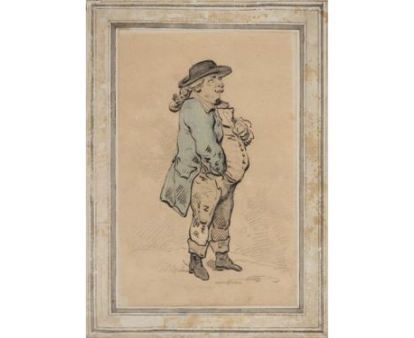 *Rowlandson (Thomas, 1756-1827). Portrait of a rotund man, circa 1810, watercolour, some marginal staining, 235 x 179 mm, mou