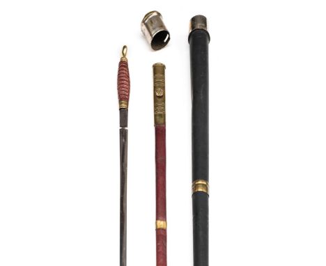 *Walking Stick. A rare Masonic walking stick, the metal shaft concealing a sword,  the 74cm straight steel blade with leather