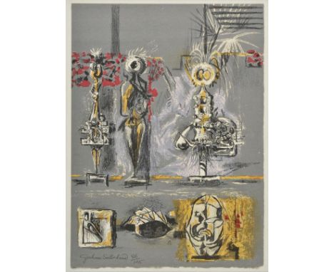 *@Sutherland (Graham, 1903-1980). Three Figures in a Garden, 1953,  colour lithograph on wove paper, printed by Mourlot, and 