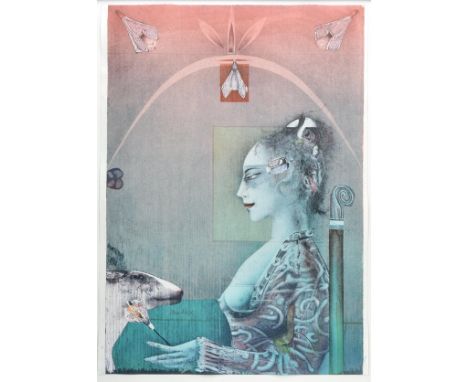 *Wunderlich (Paul, 1927-2010). Lady with Flower and Dog (Femme, fleur et chien), 1988,  colour lithograph on Zerkall heavy ha
