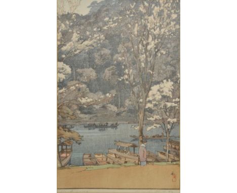 *Yoshida (Hiroshi, 1876-1950). Arashiyama, & Hirasaki Castle,  two colour woodblock prints, each signed and titled to lower b