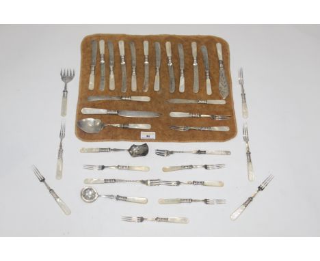 A small collection of silver plated and mother of pearl hors d'oeuvres cutlery